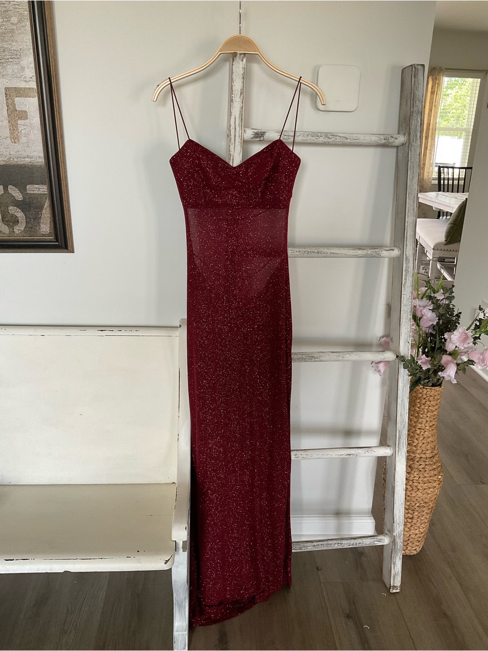 Water Signs Vintage Red Sparkle Sequin Dress Open Back Cocktail Party Size Large